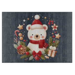 Planche À Découper Joli ours de Noël/hiver dans une couronne