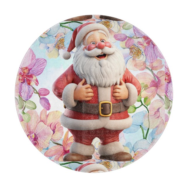 Planche À Découper Joli Père Noël Fantaisiste avec Fleurs (Devant)