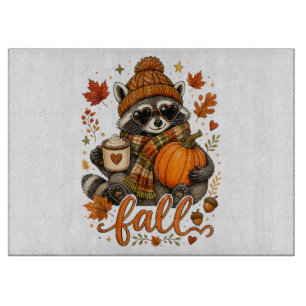 Planche À Découper Joli Raton Laveur de Citrouille d'Automne Café