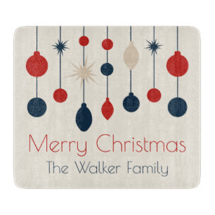 Planche À Découper Joli Retro Joyeux Noël Rouge Bleu Ornements