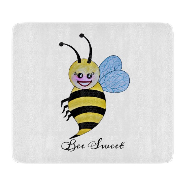 Planche À Découper Jolie Abeille Aquarelle Avec Un Bon Sourire (Devant)