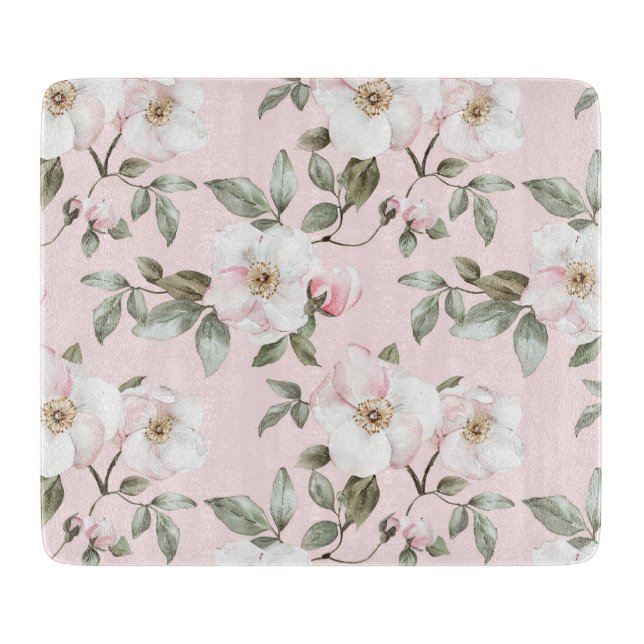 Planche À Découper Jolie Fête de Mariage Fleurs Roses Blanches (Devant)