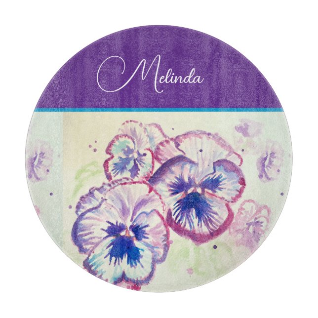 Planche À Découper Jolie floral pastel pensée violet aquarelle (Devant)
