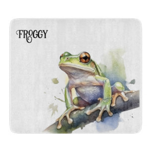 Planche À Découper Jolie grenouille d'arbre à l'aquarelle, personnali