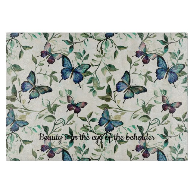 Planche À Découper Jolie Mariage sous les Papillons Bleus (Devant)