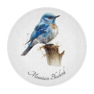 Planche À Découper Jolie petite merlette bleue de montagne aquarelle,