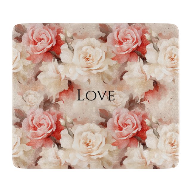 Planche À Découper Jolie rose florale rose blush crème (Devant)