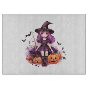 Planche À Découper Jolies citrouilles de sorcière aux cheveux violets