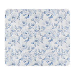 Planche À Découper Jolies Fleurs Bleues Blanches Chic