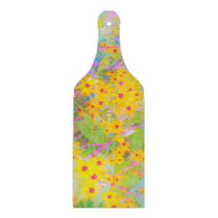 Planche À Découper Jolies fleurs jaunes et rouges avec turquoise