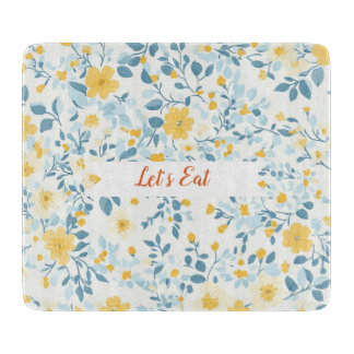 Planche À Découper Jolies fleurs pastel bleu et jaune "Ma charmante m