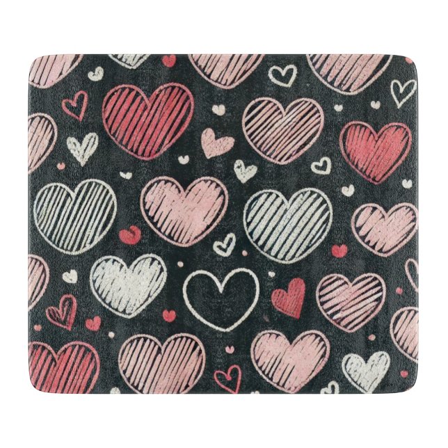 Planche À Découper Jolis cœurs de craie pour la Saint-Valentin (Devant)
