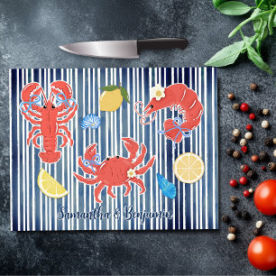 Planche À Découper Jolis homards rayés crabes citrons crustacés