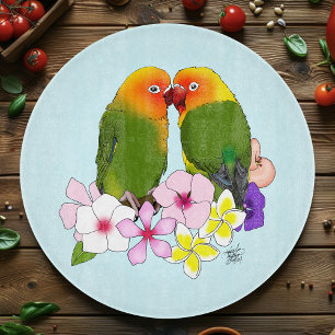 Planche À Découper Jolis Inséparables Fleurs Tropicales Oiseau Romant