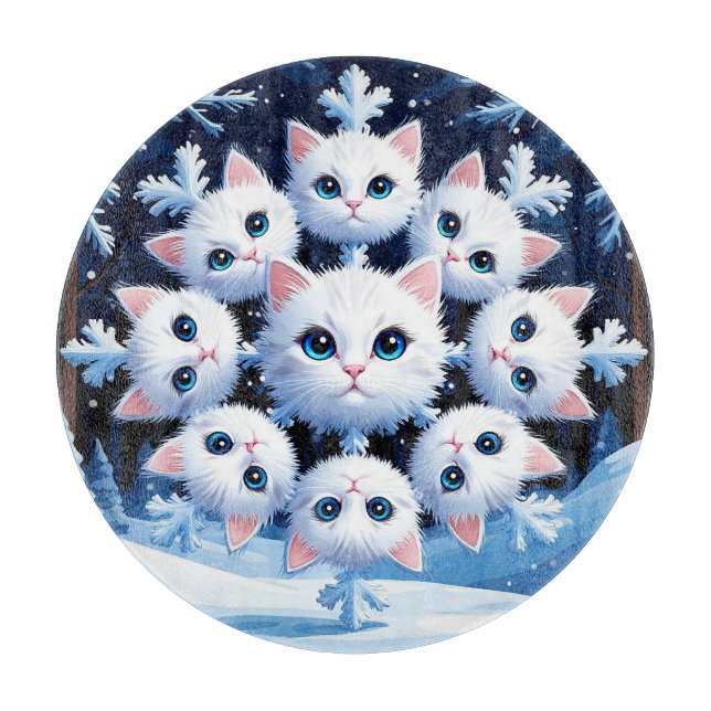 Planche À Découper Jolis visages de chats blancs disposés en flocon d (Devant)