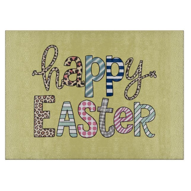 Planche À Découper Joyeuses Pâques Lapin Mignon Floral Printemps Léop (Devant)