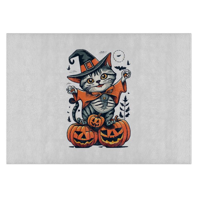 Planche À Découper Joyeux chat sorcier Halloween (Devant)