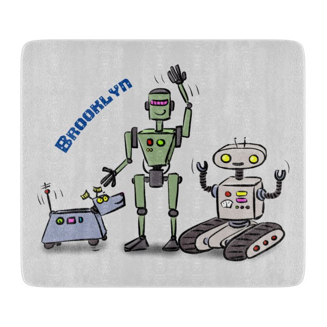 Planche À Découper Joyeux joli dessin de trois robots trio (Devant)