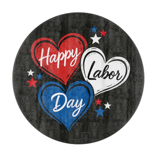 Planche À Découper Joyeux Labor Day Patriotes Cœurs Rouge Blanc Bleu (Devant)