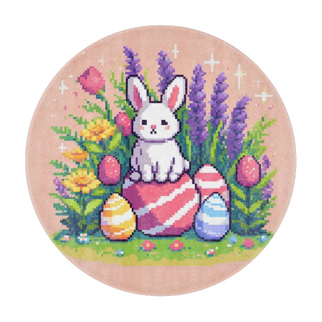Planche À Découper Joyeux lapin de Pâques 8 bits art pixel (Devant)
