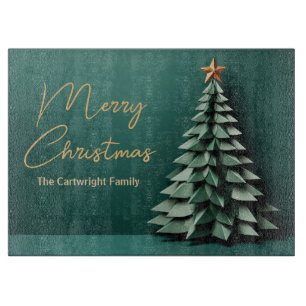 Planche À Découper Joyeux Noël Arbre magnifique Green Gold Party