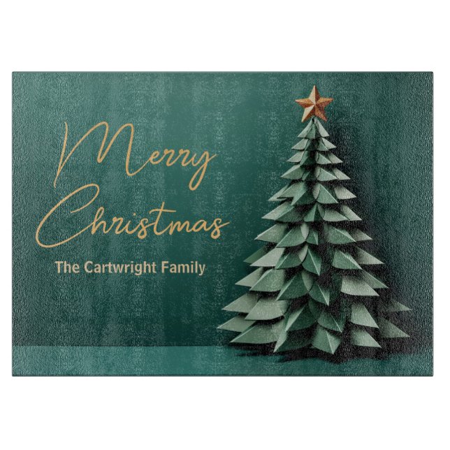 Planche À Découper Joyeux Noël Arbre magnifique Green Gold Party (Devant)