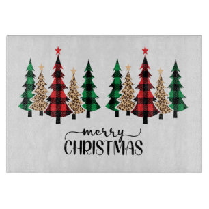 Planche À Découper Joyeux Noël Arbres à carreaux rouges et verts