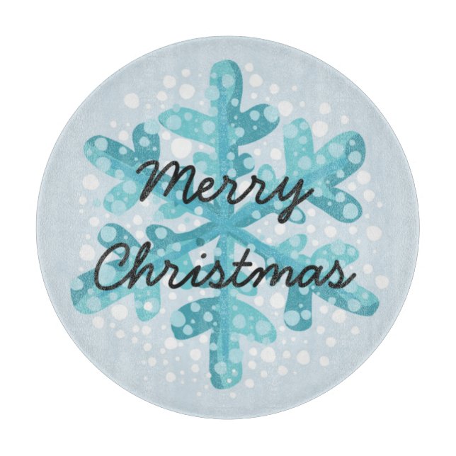 Planche À Découper Joyeux Noël Blue Snowflake Circulaire moderne (Devant)