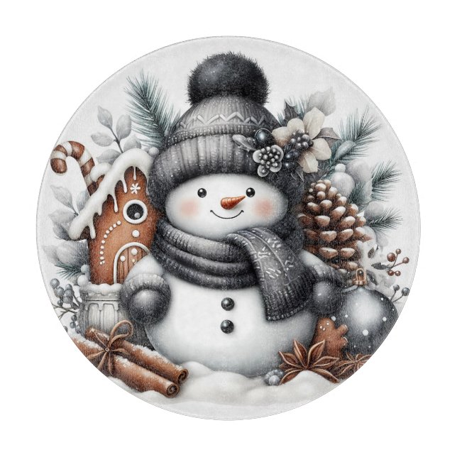 Planche À Découper Joyeux Noël Bonhomme de neige  (Devant)