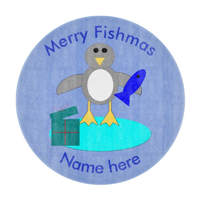 Planche À Découper Joyeux Noël Pingouin de pêche (Devant)