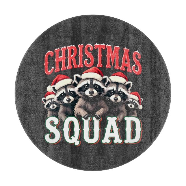 Planche À Découper Joyeux Noël Raccoon Santa Hat Amateurs (Devant)