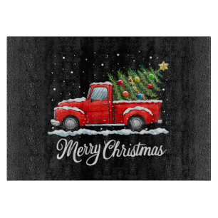 Planche À Découper Joyeux Noël Vintage Camion Rouge avec Arbre