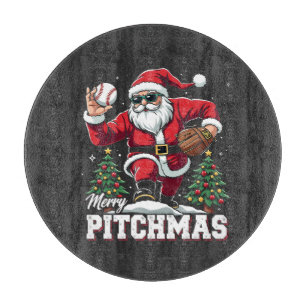 Planche À Découper Joyeux Pitchmas Noël Amateur de baseball Père Noël