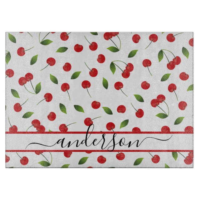 Planche À Découper Juicy Red Cherry Motif | Personnalisé (Devant)