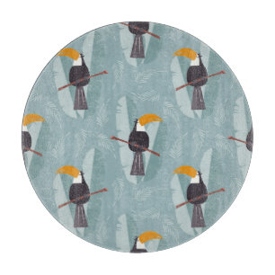 Planche À Découper Jungle toucan, arrière - plan bleu transparent.