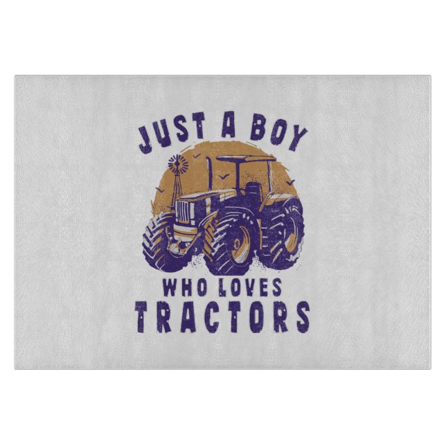 Planche À Découper Juste un garçon qui aime les tracteurs de ferme ca (Devant)