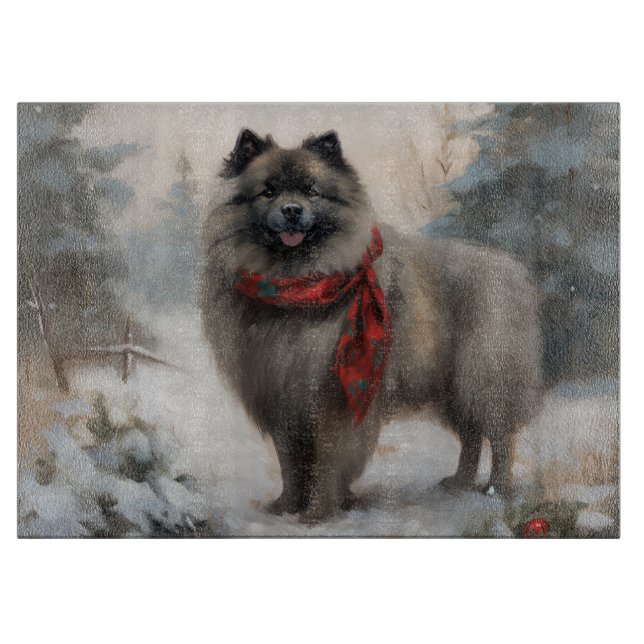 Planche À Découper Keeshond Chien dans la neige de Noël (Devant)