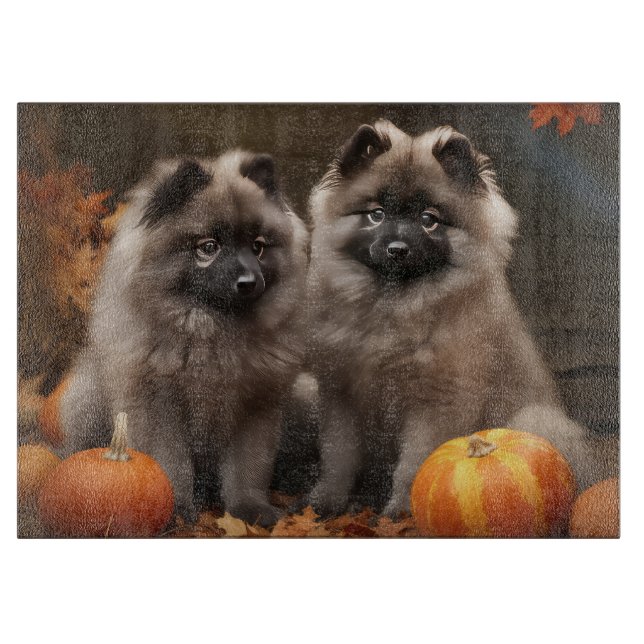 Planche À Découper Keeshond Chiot Automne Citrouille délice (Devant)