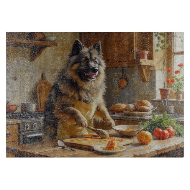 Planche À Découper Keeshond Cooking in Kitchen (Devant)
