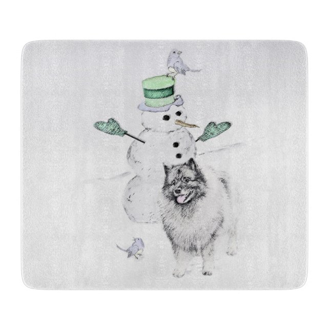 Planche À Découper Keeshond Noël Snowman Peinture Chien Art (Devant)