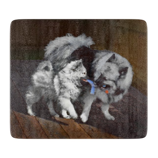 Planche À Découper Keeshond Playtime Painting - Cute Original Dog Art (Devant)