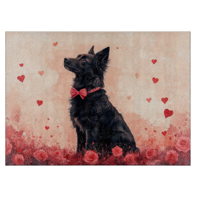 Planche À Découper Kelpie australien avec des roses - Saint-Valentin (Devant)