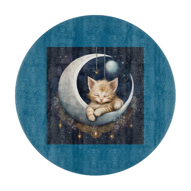 Planche À Découper Kitten Asleep Sur L'Objet Crescent Moon (Devant)
