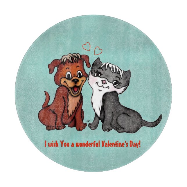 Planche À Découper Kitty and Puppy, Joyeuse Saint Valentin ! (Devant)