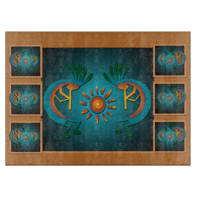 Planche À Découper Kokopelli avec Sun Turquoise Design 3 (Devant)