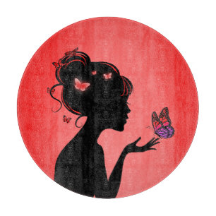 Planche À Découper La femme papillons rouges