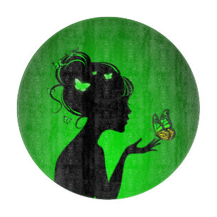 Planche À Découper La femme papillons verts