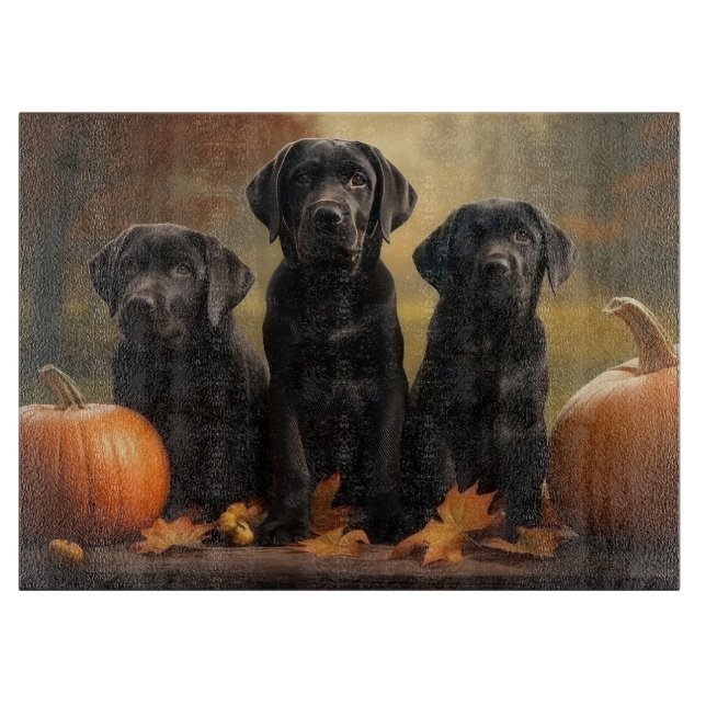 Planche À Découper Labrador Chiot Automne Citrouille de plaisir (Devant)