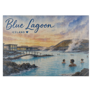 Planche À Découper Lagon bleu Islande bain thermal aquarelle