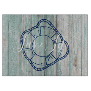 Planche À Découper Lake Life & Preserver Blue Wood